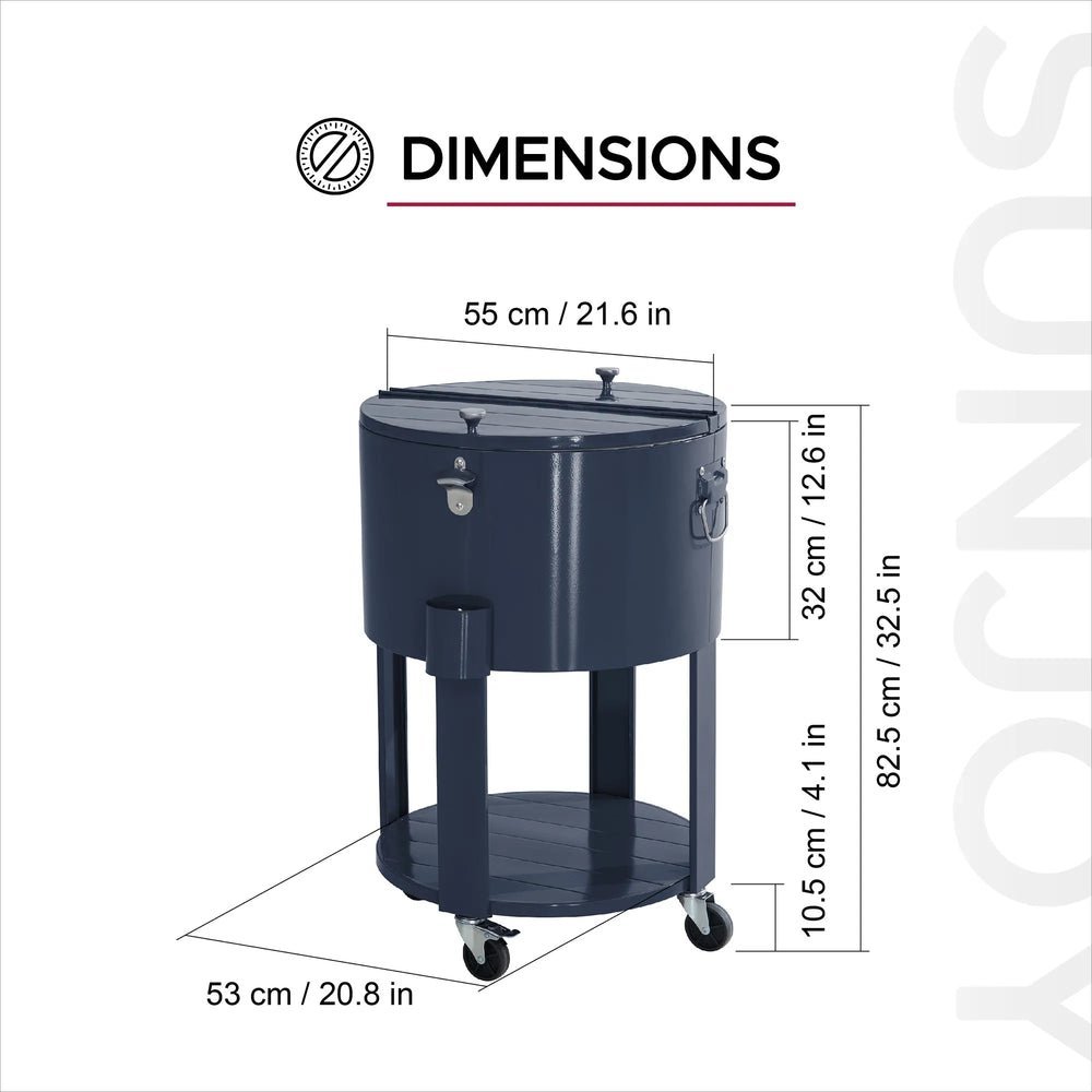 SUNJOY 60 Quart Patio Rooling Cooler Cart with Bottle Opener, Shelf and Lockable Wheels - Blue - Image 3