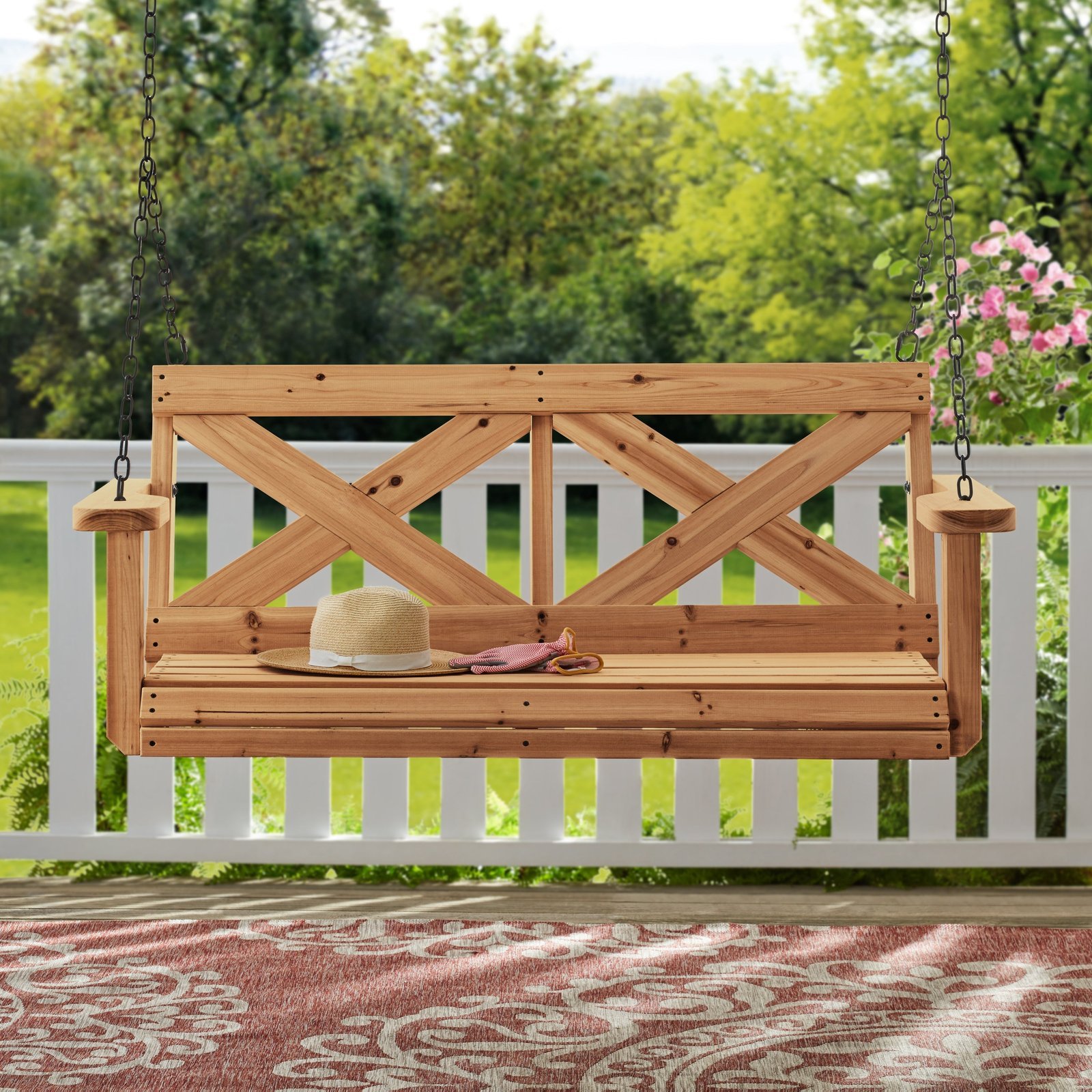 Cedar Farmhouse Porch Swing Light Brown - Image 5
