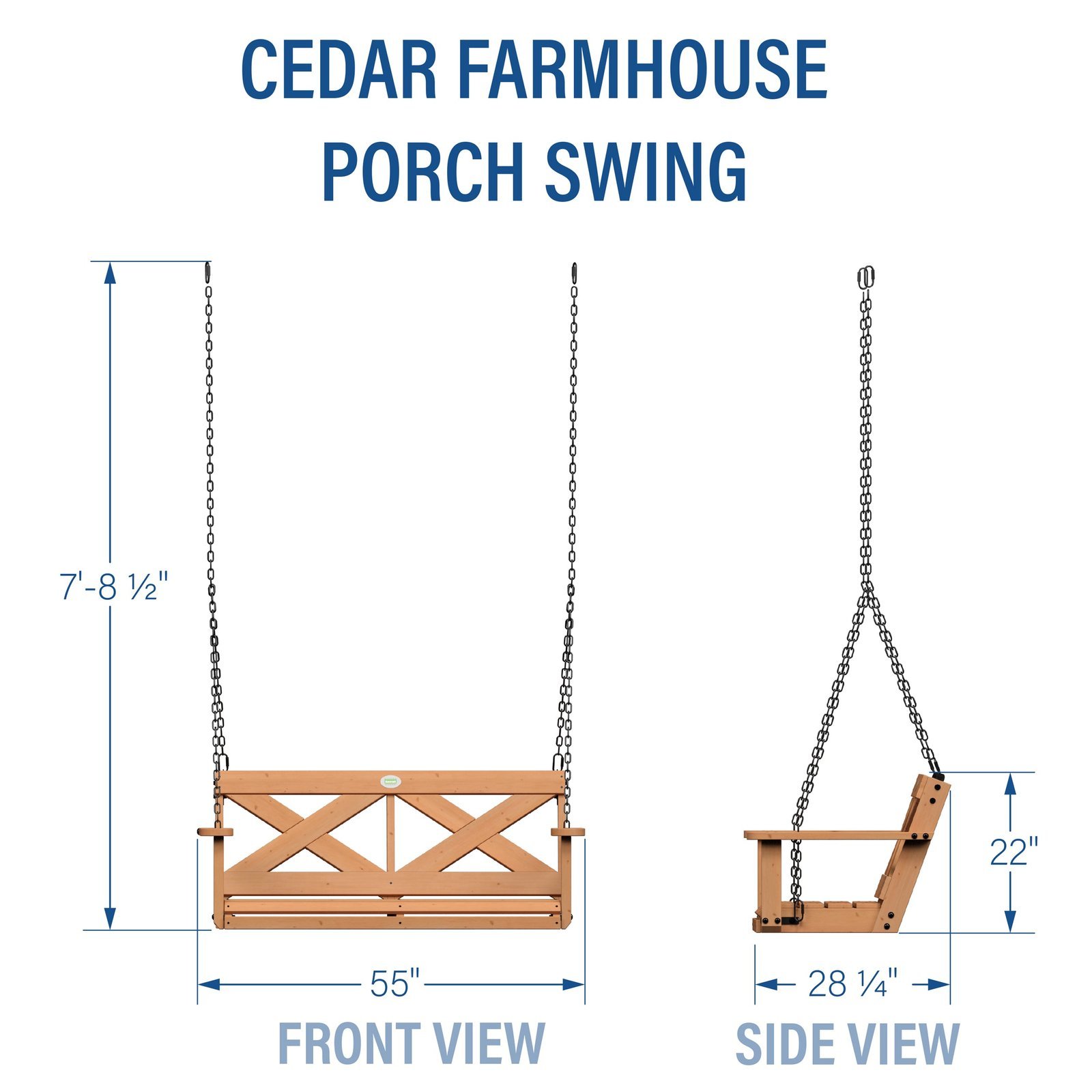Cedar Farmhouse Porch Swing Light Brown - Image 2