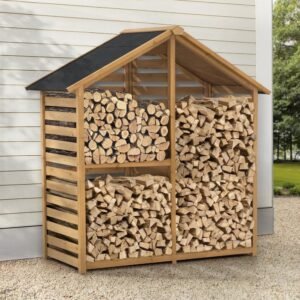 SUNJOY Outdoor Cedar Firewood Storage Rack Shed with Asphalt Roof