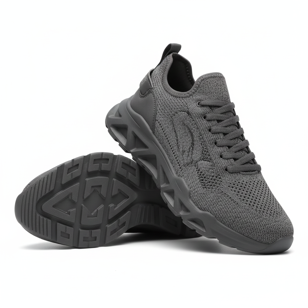 Men Light Black Breathable Knit Casual Sneakers