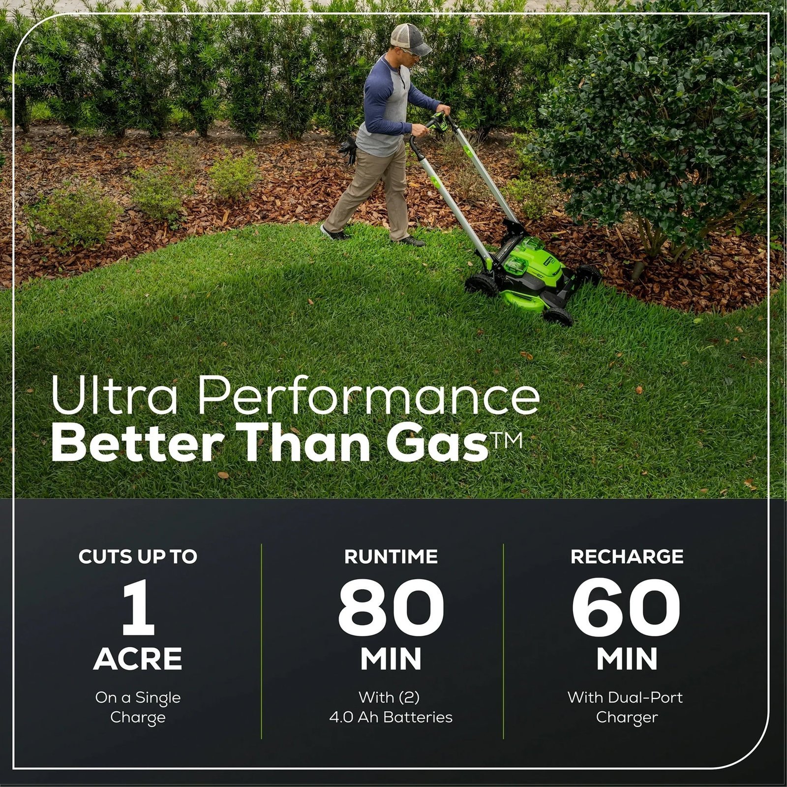Greenworks 60V 25" Cordless Brushless Self-Propelled Mower + Two (2) 4.0Ah Batteries & Dual Port Charger - Image 3