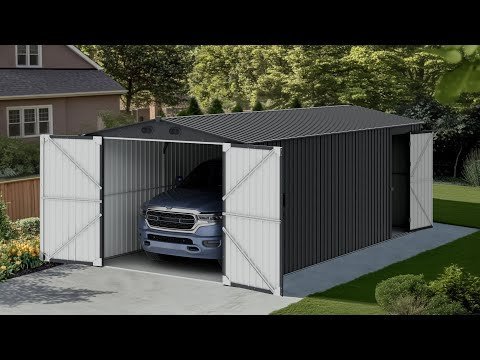 SUNJOY 10x20 Storage Shed Kits with Lockable Doors and Vents - Dark Gray - Image 3