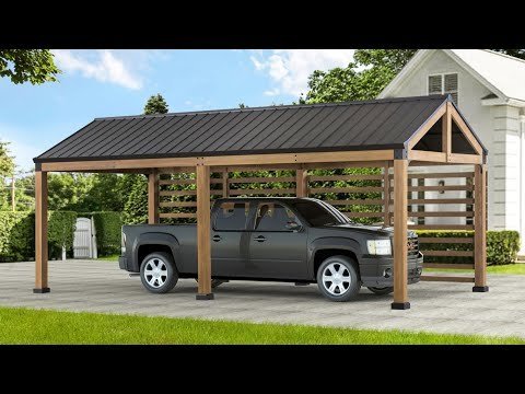 SUNJOY Newville 10x20 Wood Carport with Privacy Wall and Rain Gutter - Image 4