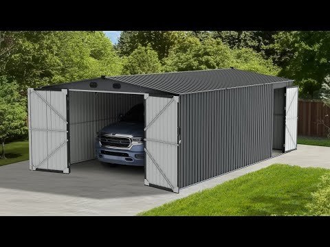 SUNJOY 13x20 Metal Shed Kits with Lockable Doors and Vents - Light Gray - Image 3