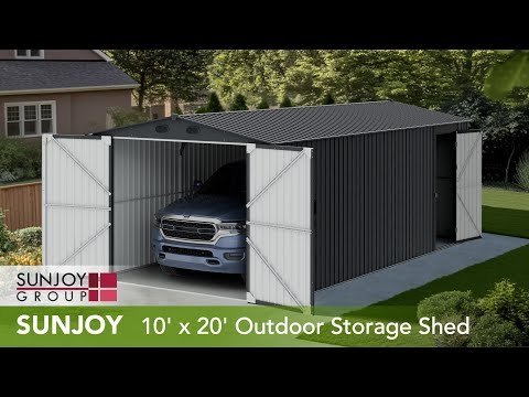 SUNJOY 10x20 Storage Shed Kits with Lockable Doors and Vents - Light Gray - Image 3