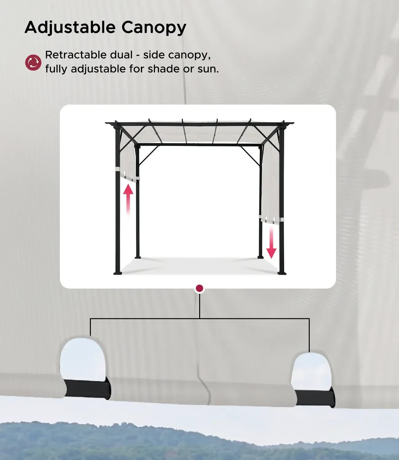 SUNJOY 9x9 Matte Black Steel Frame Pergola with Adjustable Canopy Roof - Light Gray - Image 15