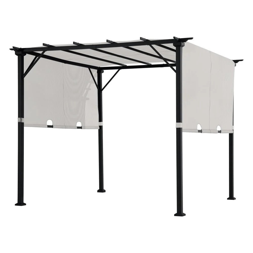 SUNJOY 9x9 Matte Black Steel Frame Pergola with Adjustable Canopy Roof - White - Image 3