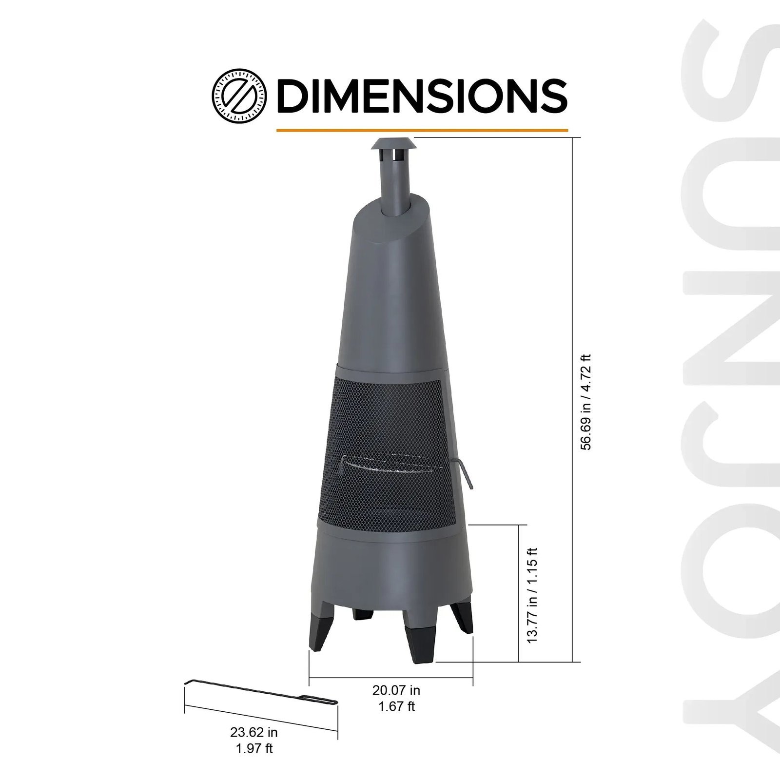 SUNJOY 57 Inch 2-in-1 Chiminea Fire Pit & Grill with Removable Grill Grate and PVC Cover - Gray - Image 5
